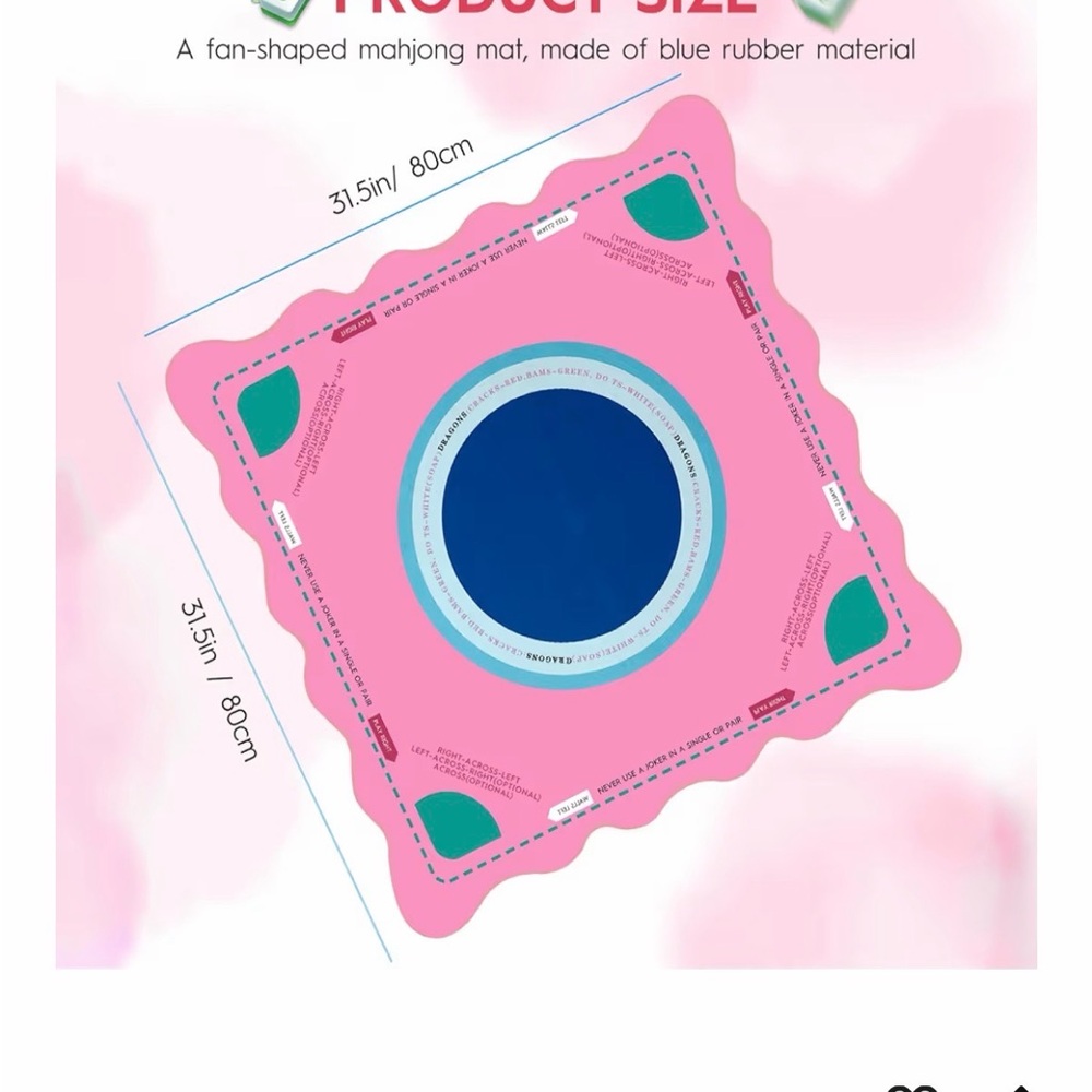 Pink Fan-Shaped Mahjong Mat with Blue Center
